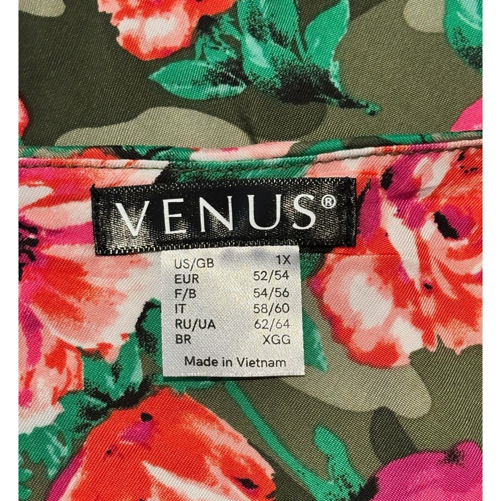 Venus Women's Green Camo Floral Top 1X  Criss Cross Strap Detail‎ - Picture 6 of 9